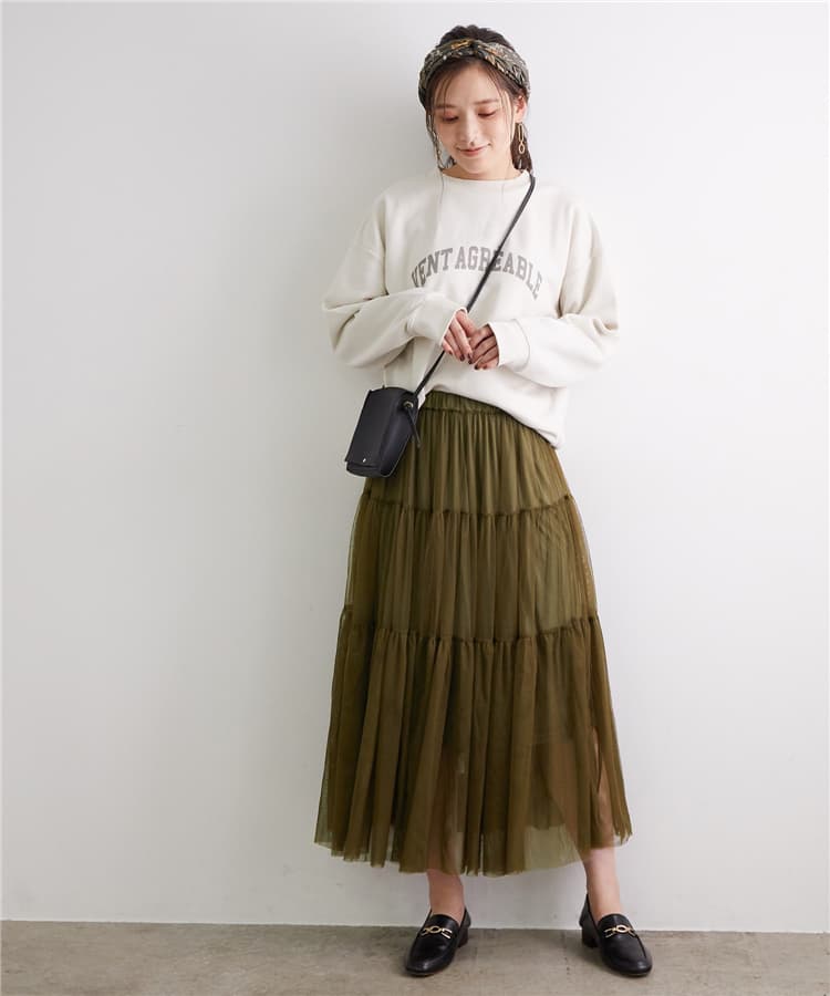 イエベ秋服 ティアードチュールプリーツスカート