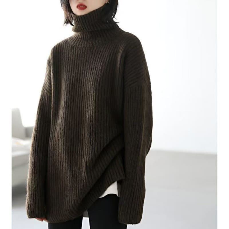 イエベ春/イエベ秋服 リブ編みタートルネック長袖ニットセーター