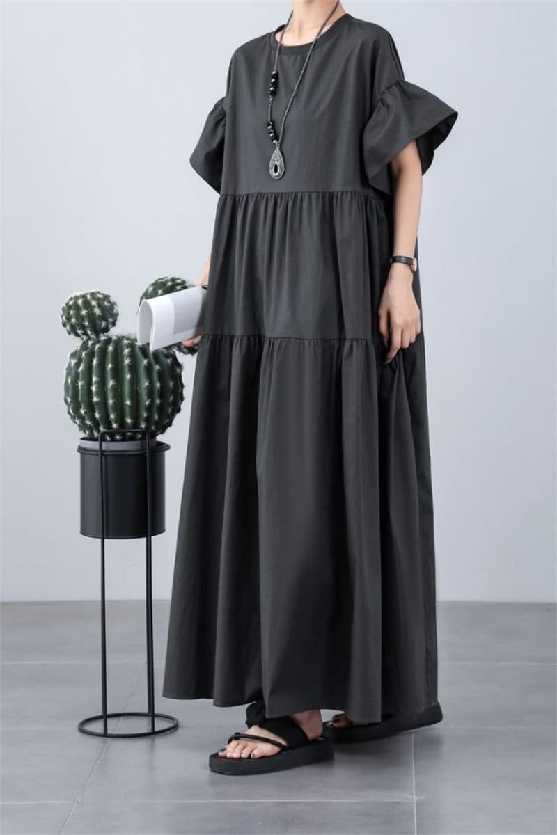 イエベ春/イエベ秋服 韓国風ティアードロングワンピース