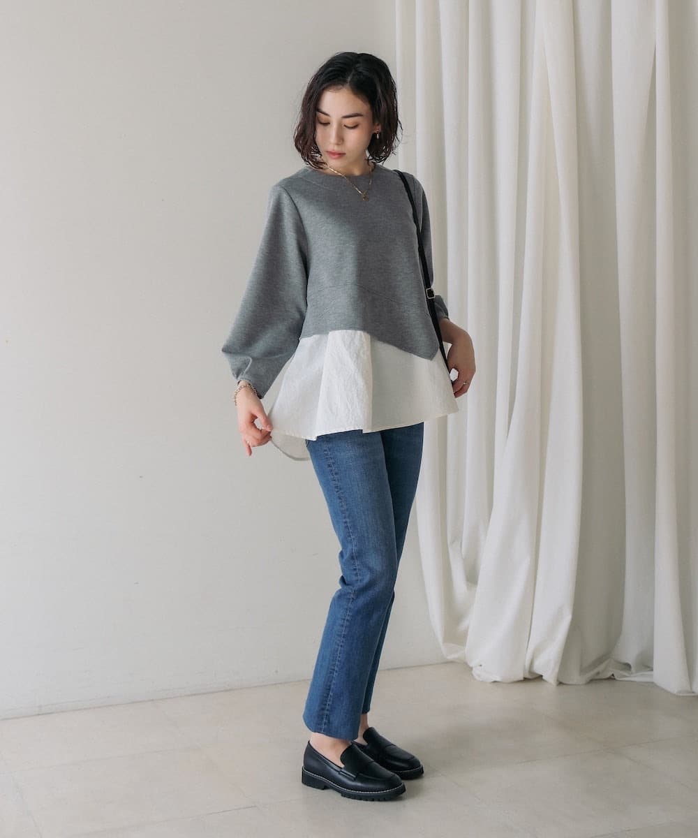 イエベ春/イエベ秋服 切り替えデザイン袖ふんわりTシャツ