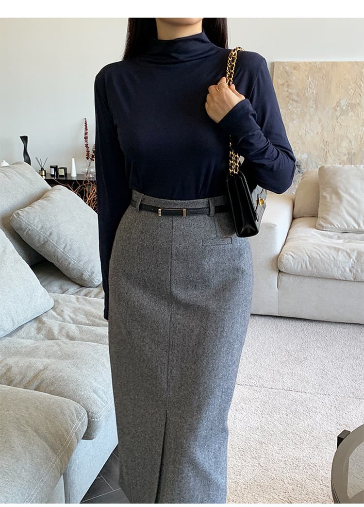 イエベ秋服 ヘリンボーン柄ウール混ハイウエストロングスカート