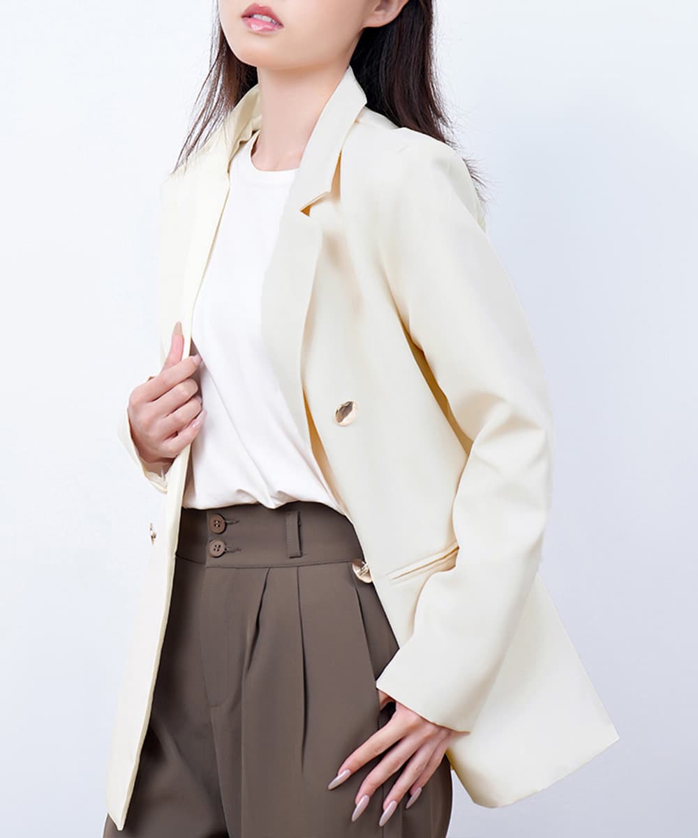 イエベ春/イエベ秋服 体型カバー二重ボタンテーラードジャケット中丈アウター
