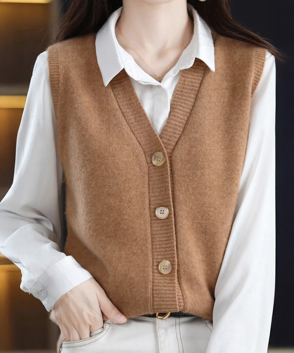 イエベ春/イエベ秋服 前開きボタンニットベスト体型カバー重ね着ニット