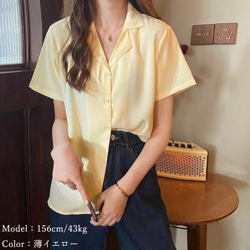 イエベ春/イエベ秋服 韓国風 開襟シャツブラウス半袖