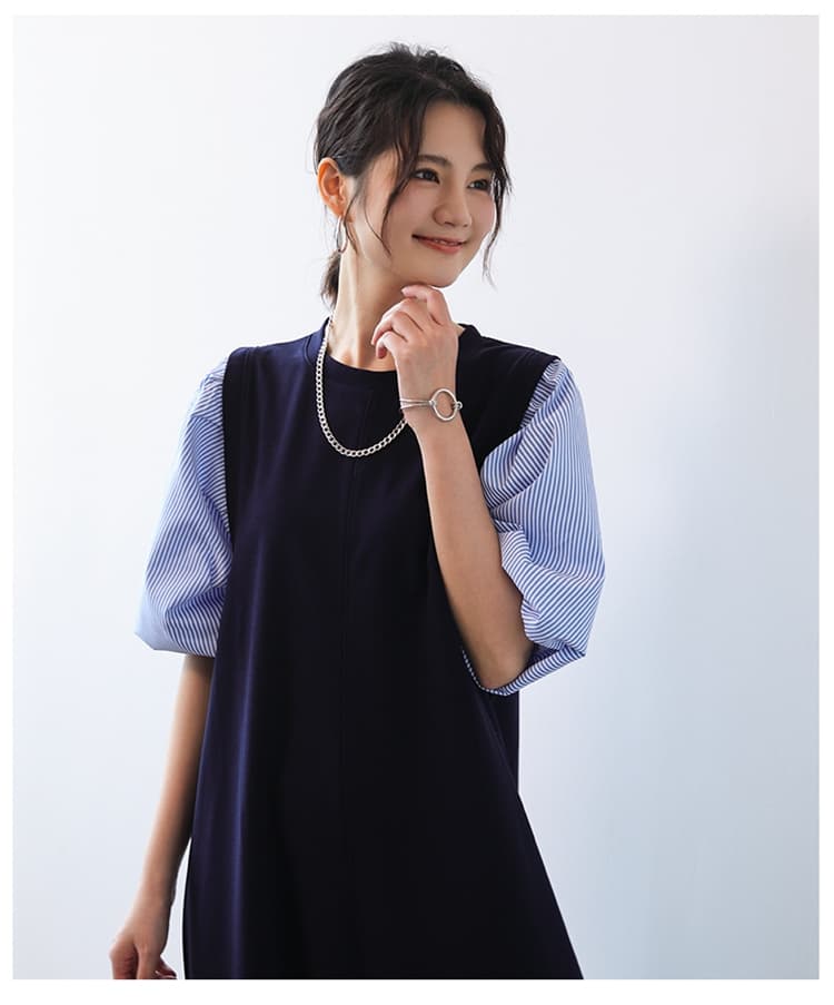 イエベ春/イエベ秋服 袖口レイヤードワンピース