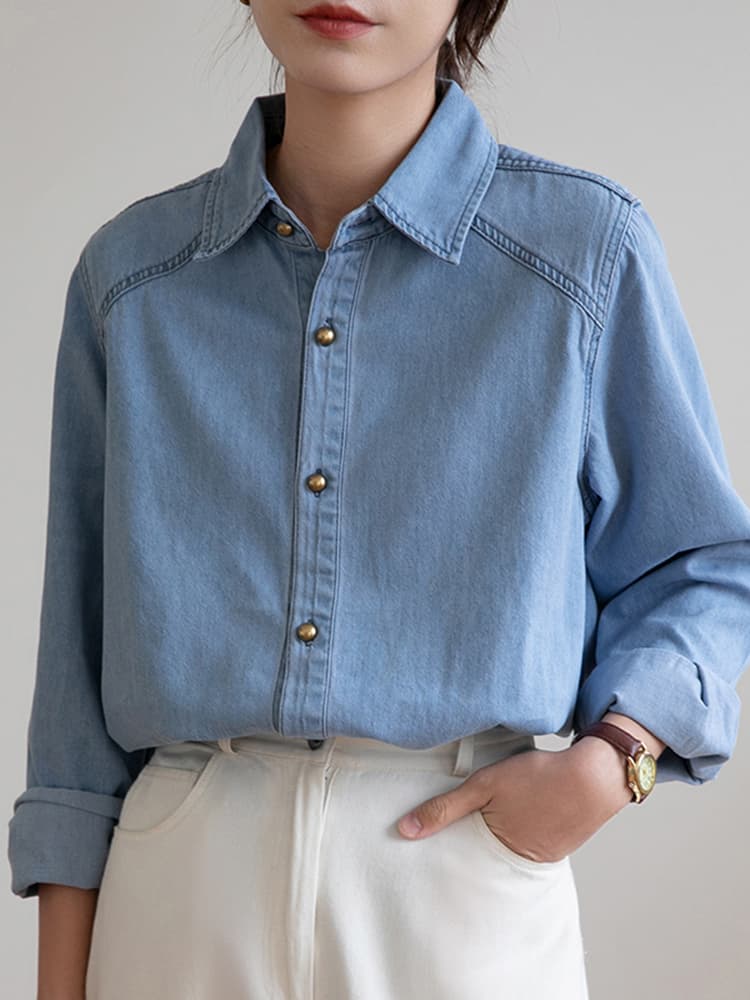 イエベ春/イエベ秋服 上質デニム クラシックシャツ