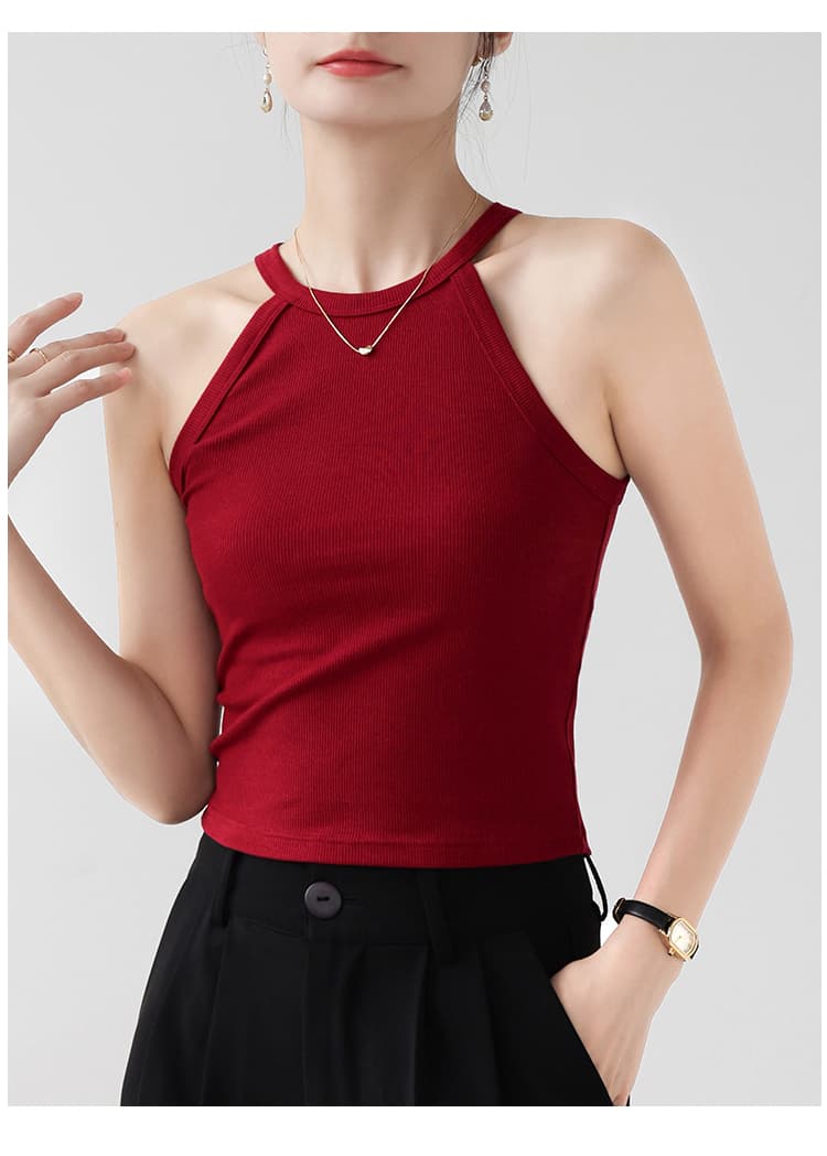 イエベ春/イエベ秋服 すっきりホルターネックリブトップス