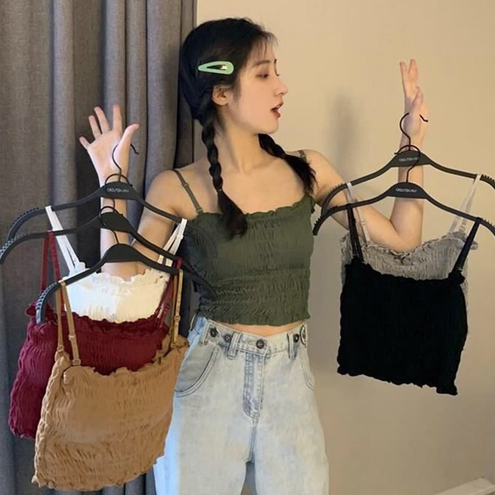 イエベ春/イエベ秋服 フリルベアトップ ストラップ付き 伸縮素材インナー