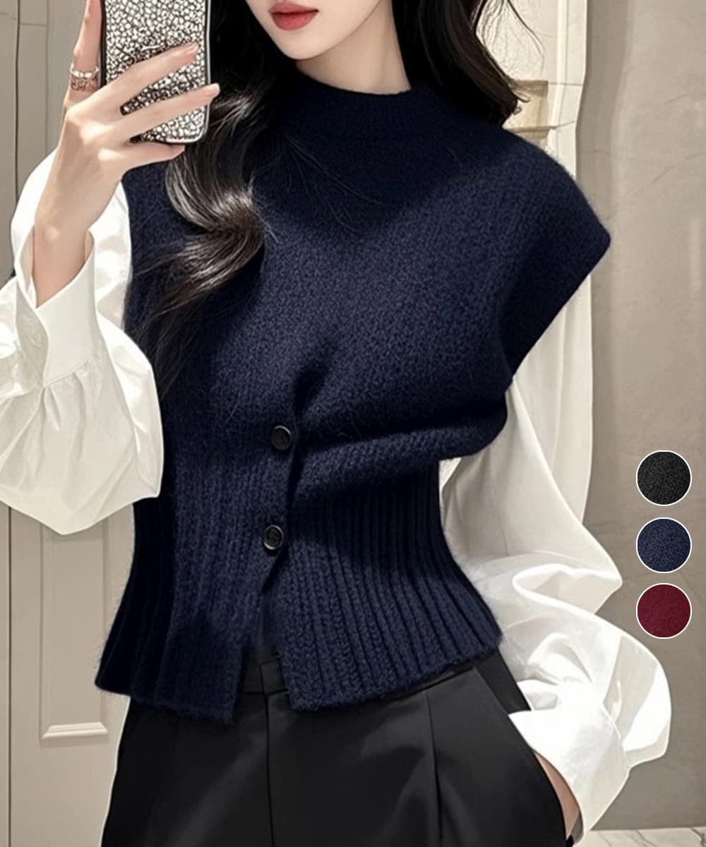 イエベ秋服 前ボタンニットベスト カーディガン重ね着用