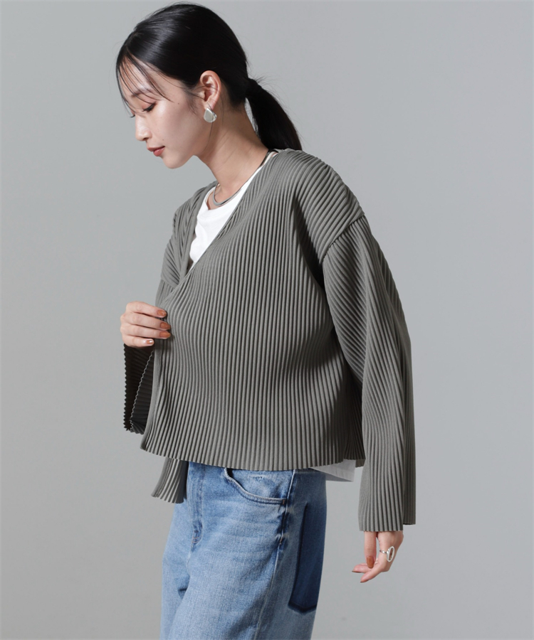 イエベ春/イエベ秋服 プリーツ編み袖カーディガン