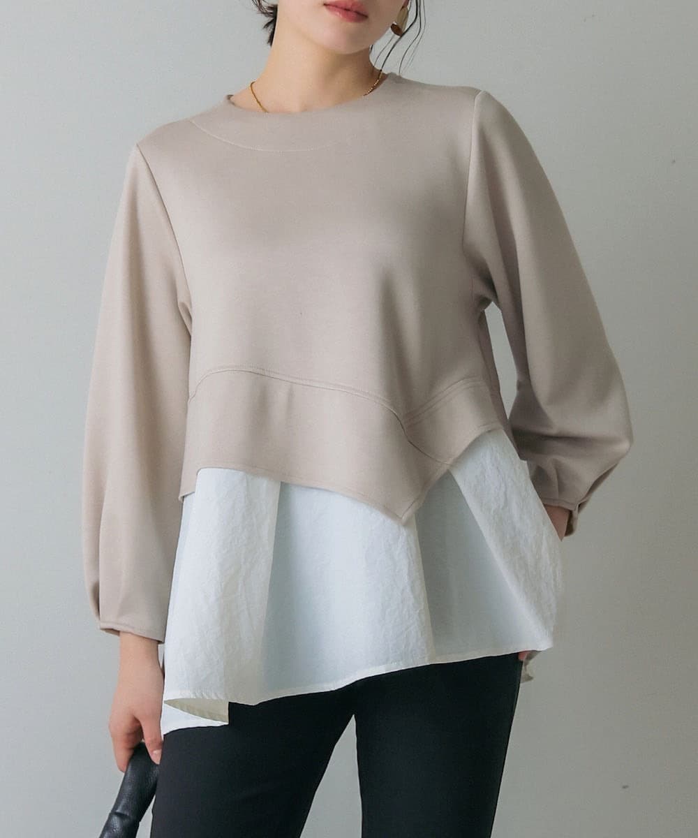 イエベ春/イエベ秋服 切り替えデザイン袖ふんわりTシャツ