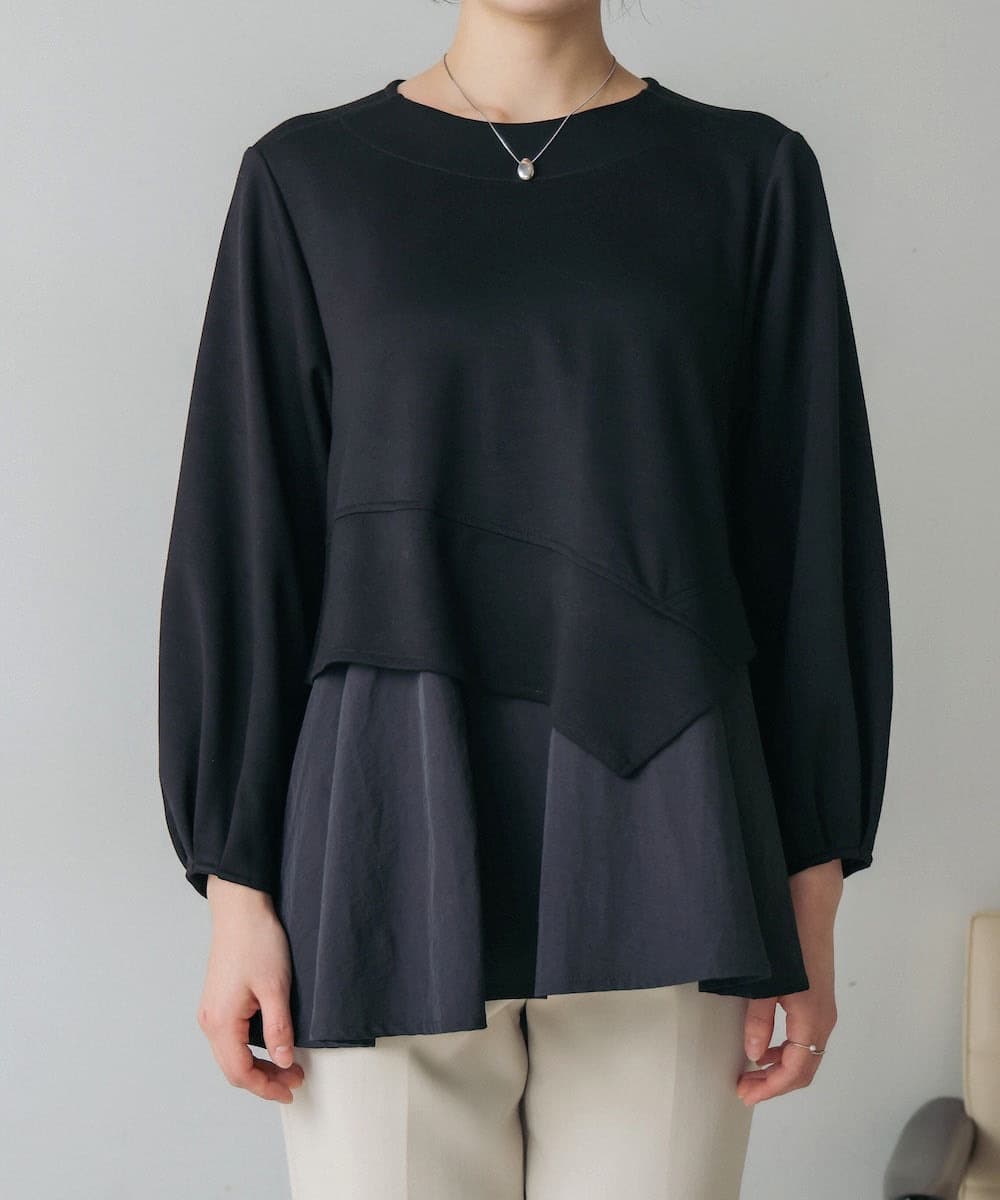 イエベ春/イエベ秋服 切り替えデザイン袖ふんわりTシャツ