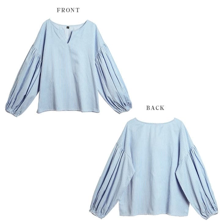 イエベ春/イエベ秋服 ボリューム袖キーネックブラウス