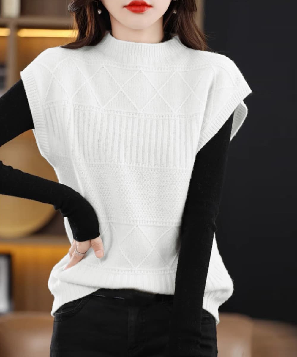 イエベ春/イエベ秋服 立体編みプチハイネックニットベスト重ね着