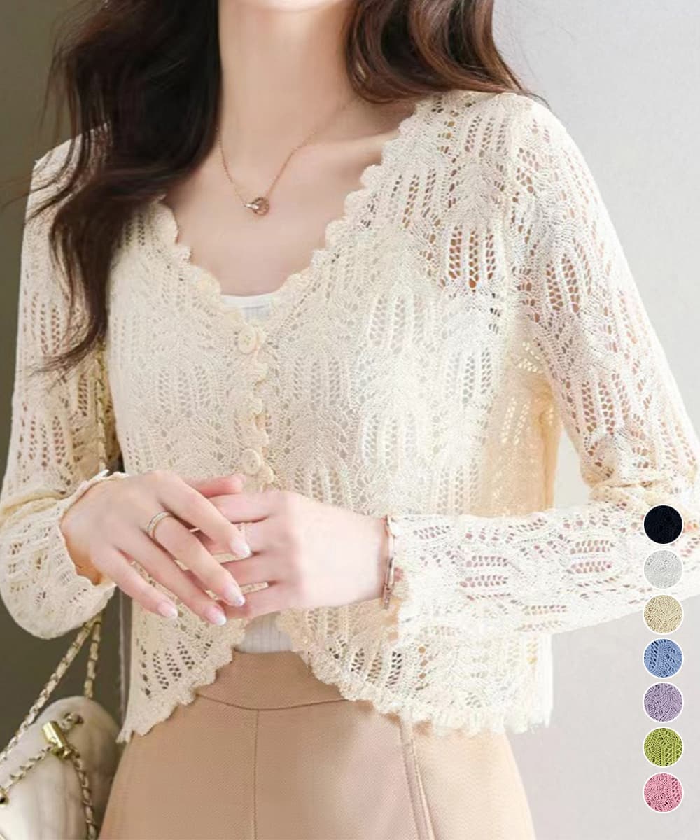 イエベ春/イエベ秋服 透かし編みニット羽織り