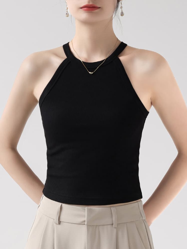 イエベ春/イエベ秋服 すっきりホルターネックリブトップス