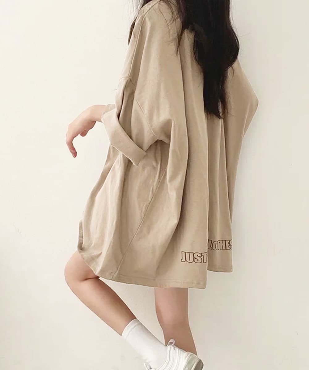 イエベ春/イエベ秋服 ゆったり文字プリント長袖スウェット体型カバー