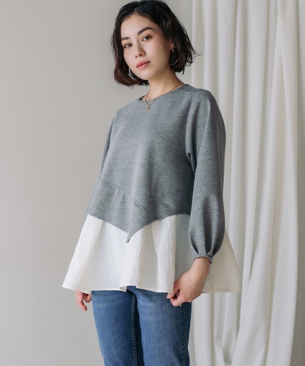 イエベ春/イエベ秋服 切り替えデザイン袖ふんわりTシャツ