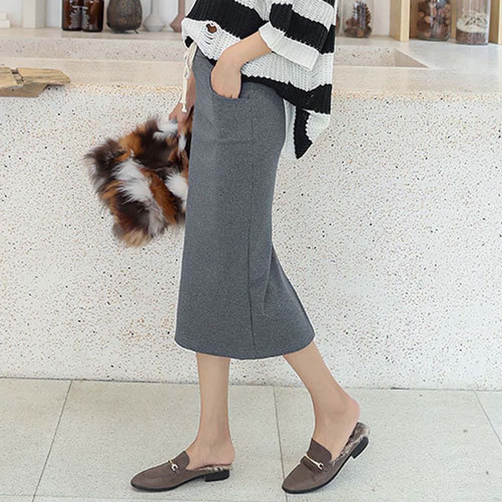イエベ春/イエベ秋服 リブニットロングタイトスカート ミモレ丈スリット