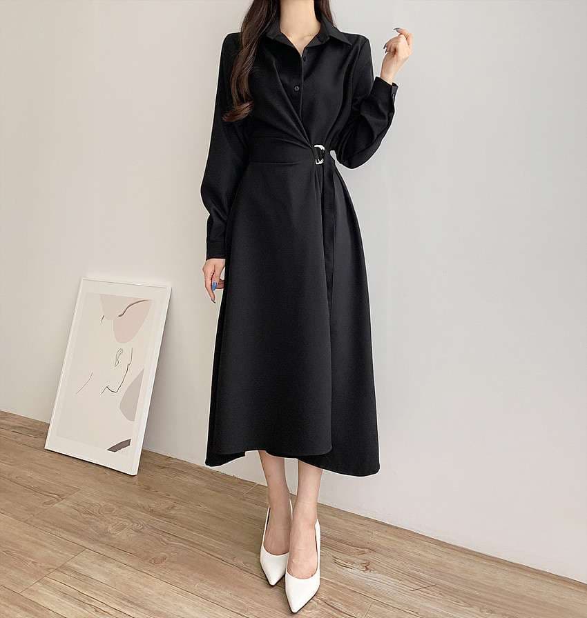 イエベ春/イエベ秋服 上品シルエット ベルテッドシャツワンピース