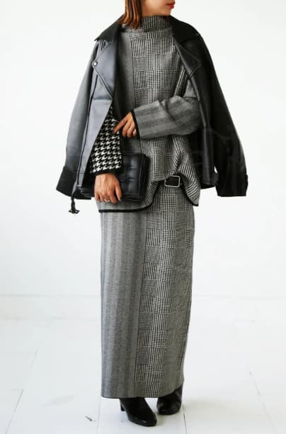 イエベ春/イエベ秋服 千鳥格子ニットセーター