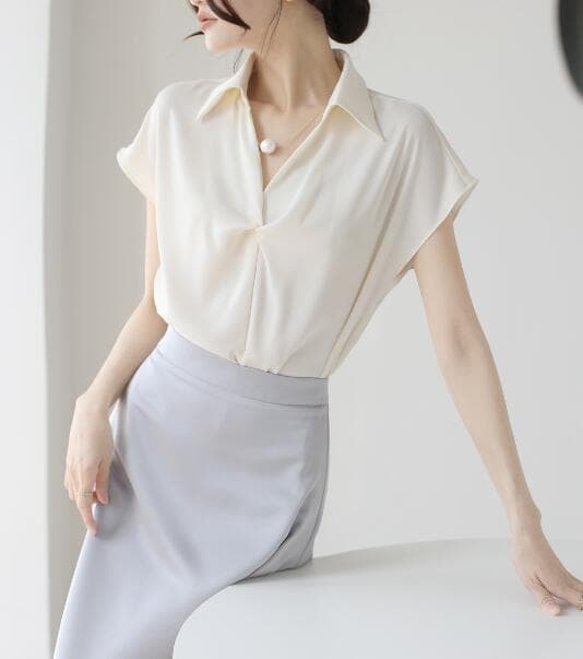 イエベ春/イエベ秋服 レディース半袖シャツ通勤ブラウス