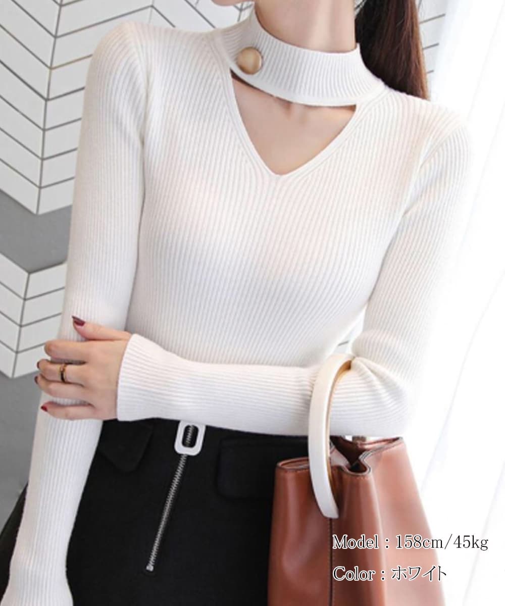 イエベ春/イエベ秋服 チョーカー風リブニット 着痩せ カーディガン