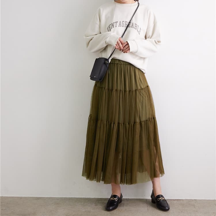 イエベ秋服 ティアードチュールプリーツスカート