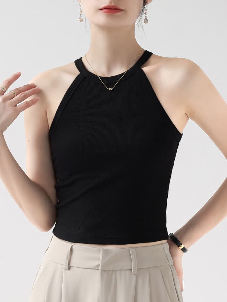 イエベ春/イエベ秋服 すっきりホルターネックリブトップス