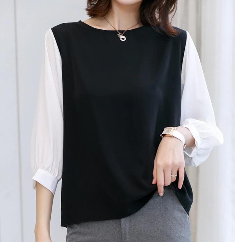 ぽわん袖シフォンシャツ