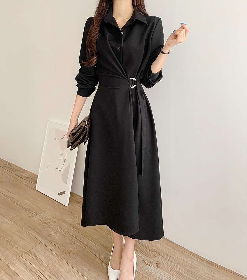 イエベ春/イエベ秋服 上品シルエット ベルテッドシャツワンピース