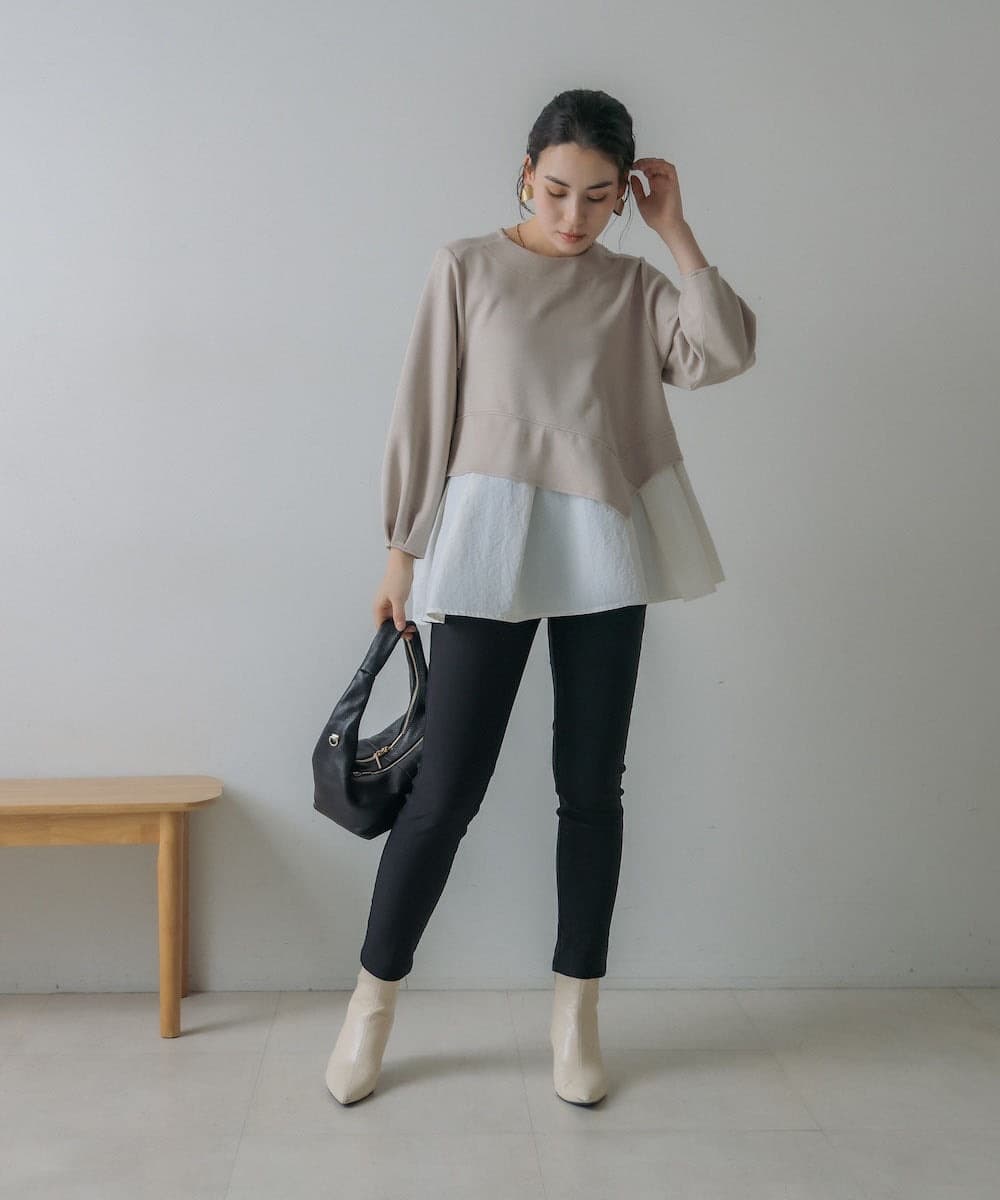 イエベ春/イエベ秋服 切り替えデザイン袖ふんわりTシャツ