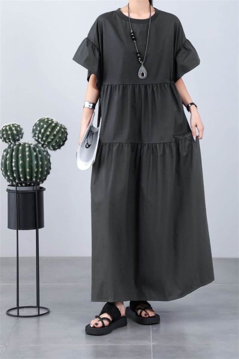 イエベ春/イエベ秋服 韓国風ティアードロングワンピース