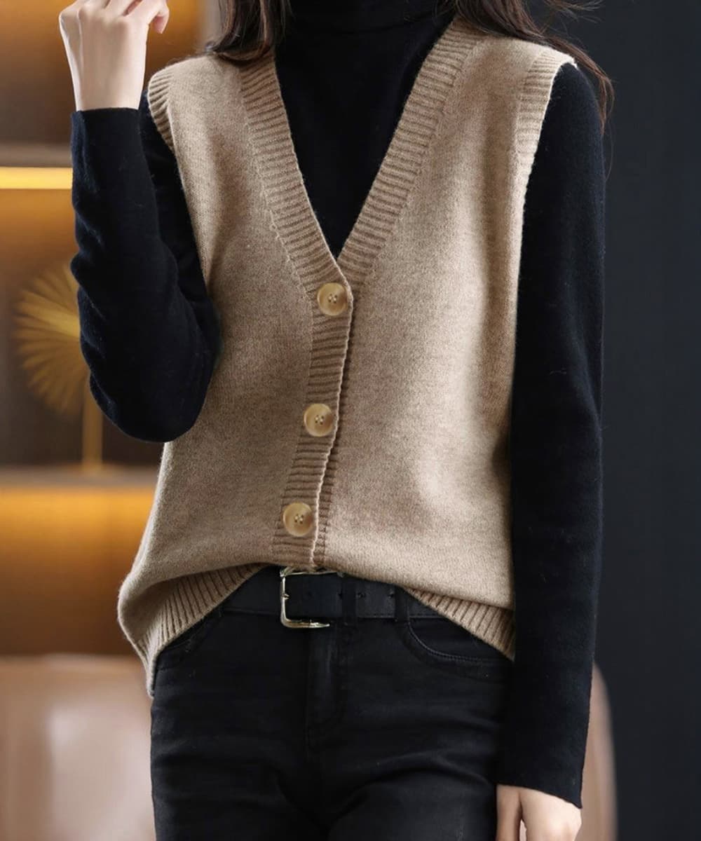 イエベ春/イエベ秋服 前開きボタンニットベスト体型カバー重ね着ニット
