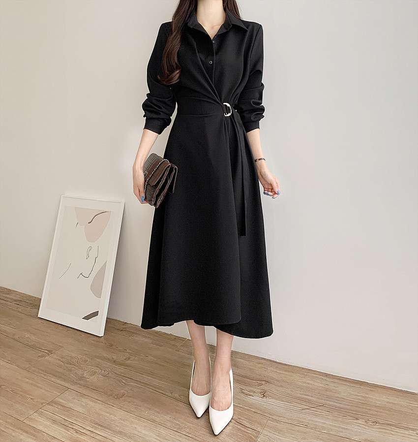 イエベ春/イエベ秋服 上品シルエット ベルテッドシャツワンピース