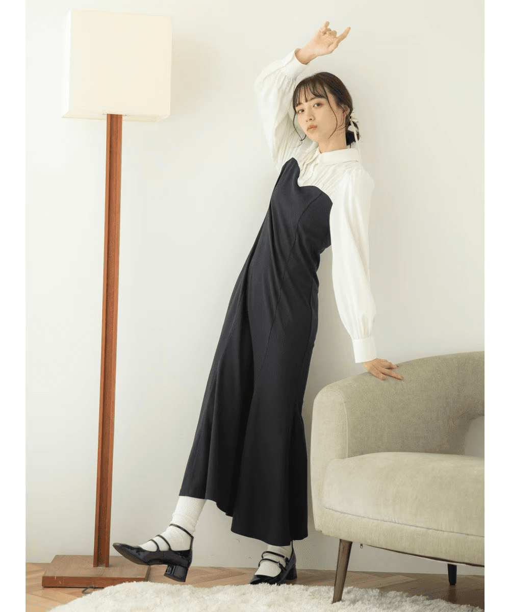 イエベ春/イエベ秋服 バイカラーシャツワンピース