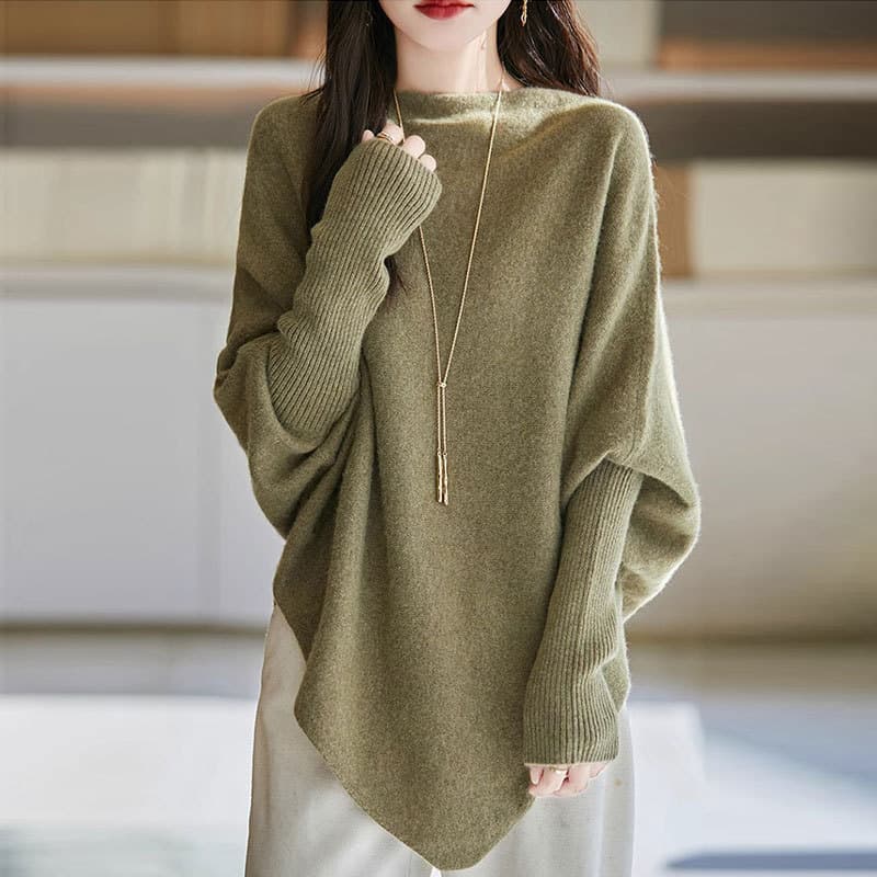 イエベ春/イエベ秋服 袖口リブ切り替えゆったりオーバーサイズニット