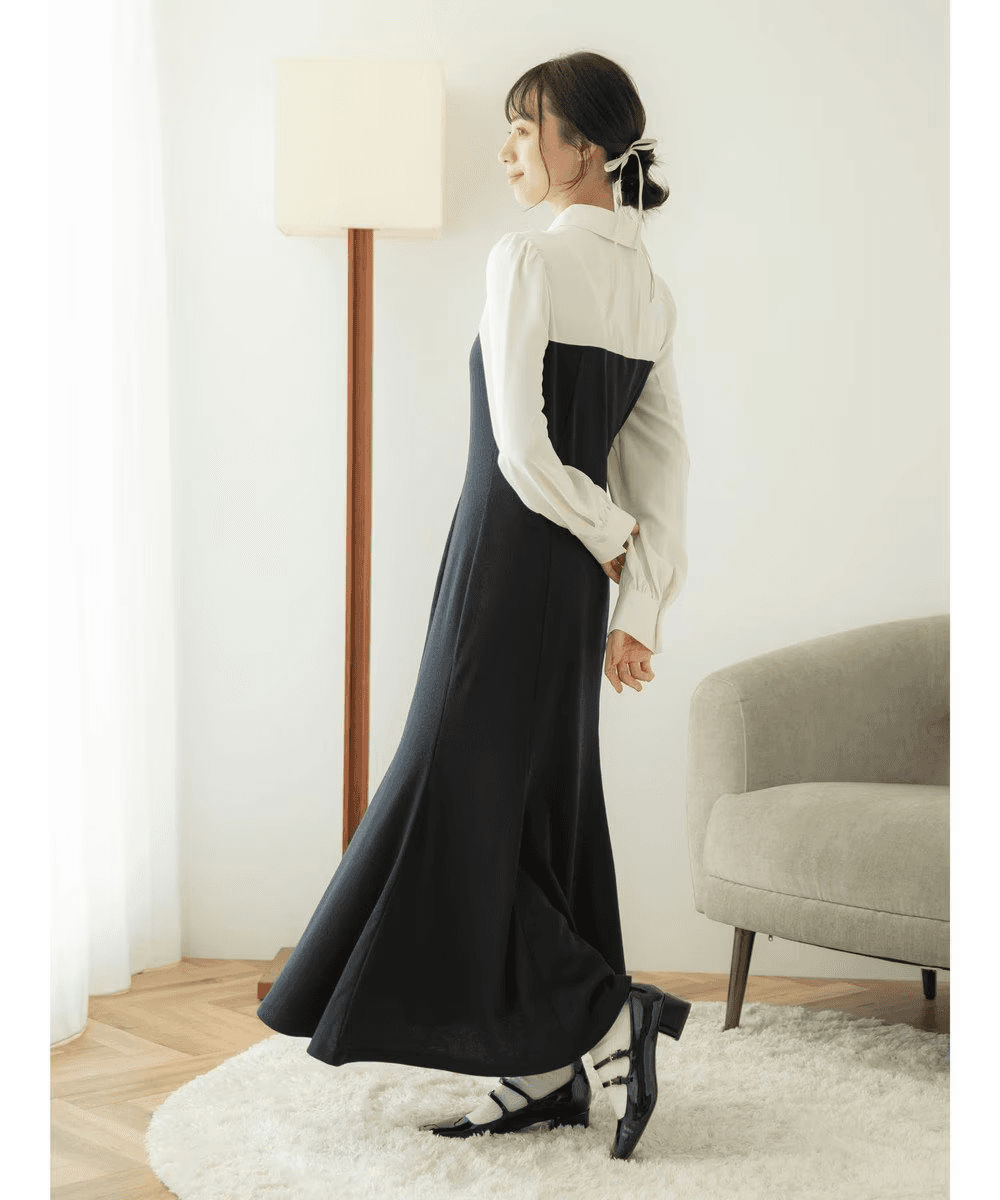 イエベ春/イエベ秋服 バイカラーシャツワンピース