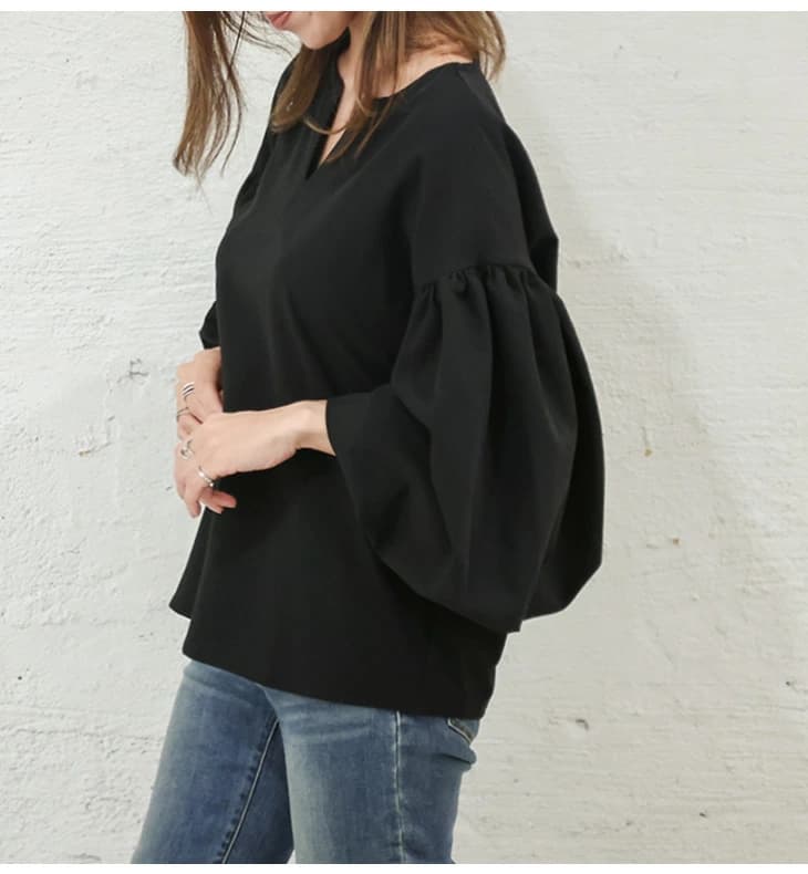 イエベ春/イエベ秋服 ボリューム袖キーネックブラウス