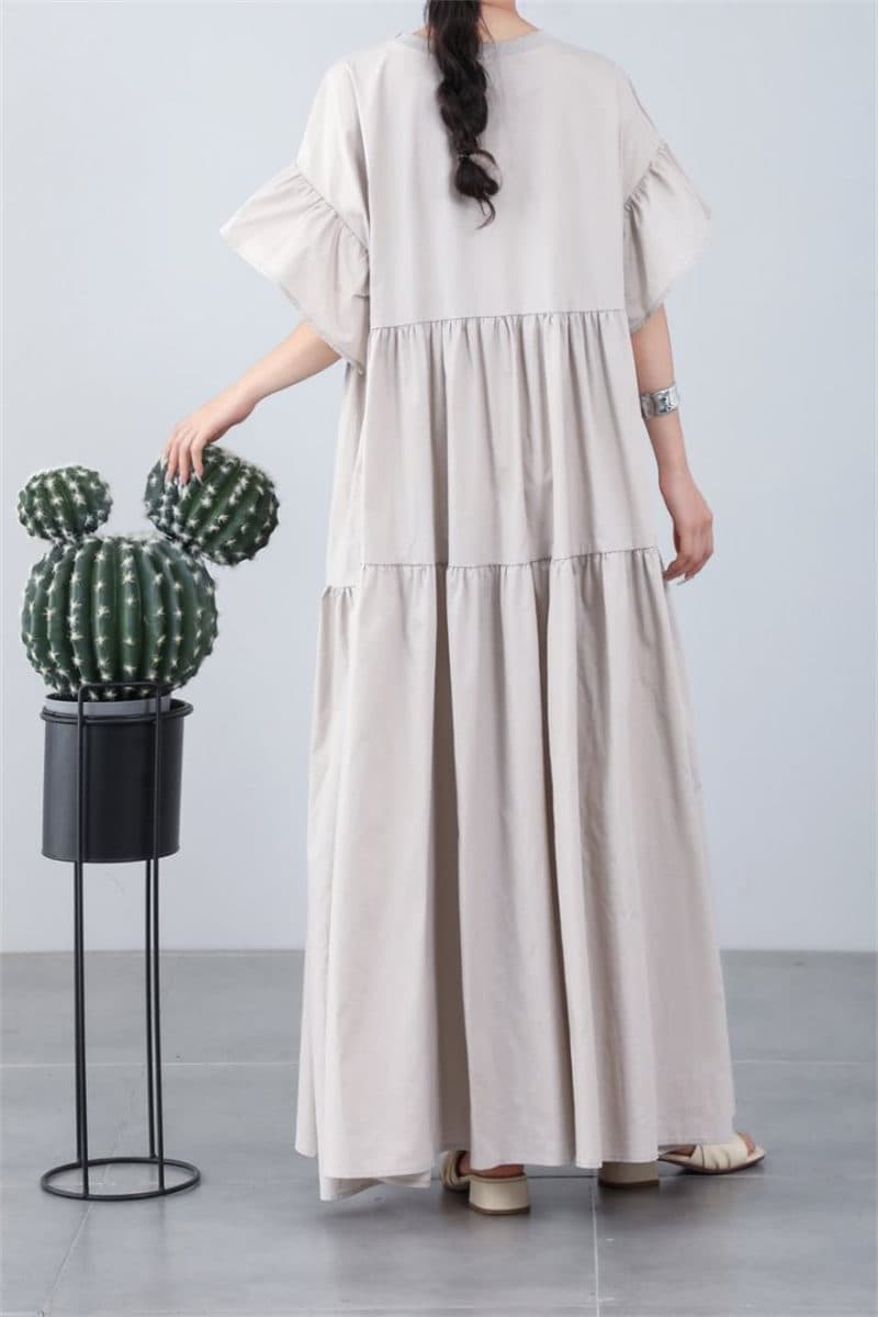 イエベ春/イエベ秋服 韓国風ティアードロングワンピース