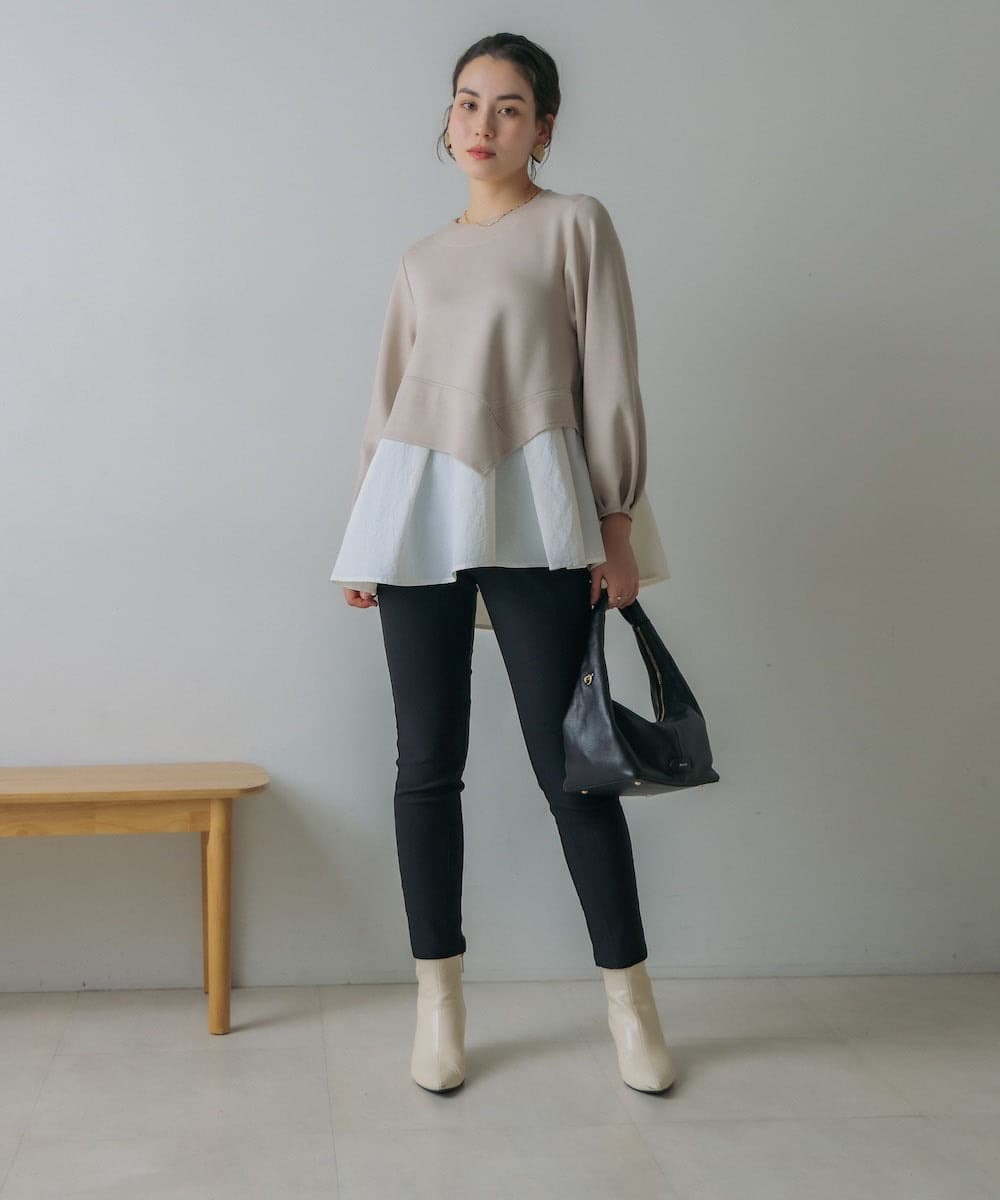 イエベ春/イエベ秋服 切り替えデザイン袖ふんわりTシャツ