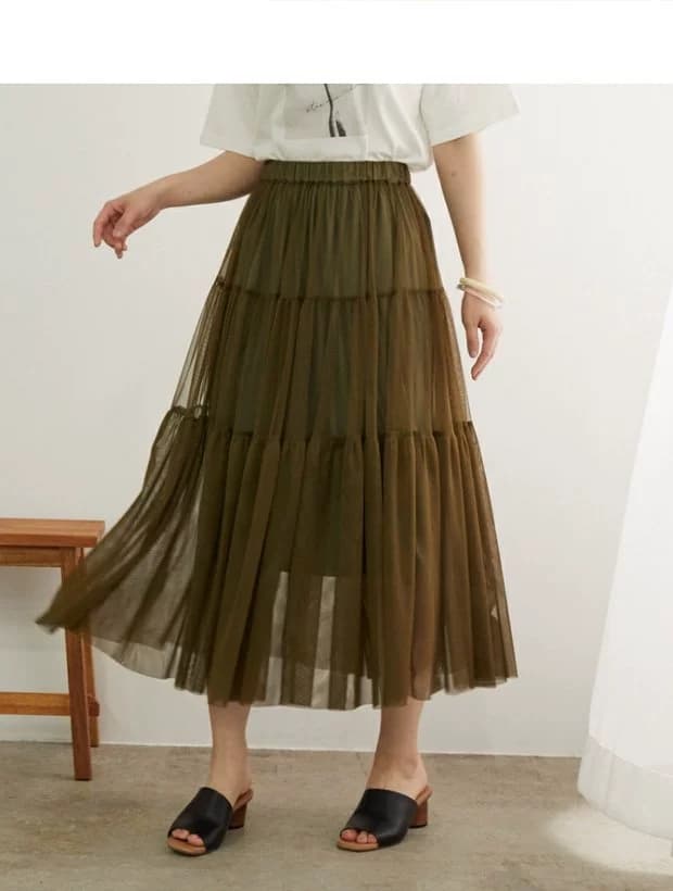 イエベ秋服 ティアードチュールプリーツスカート