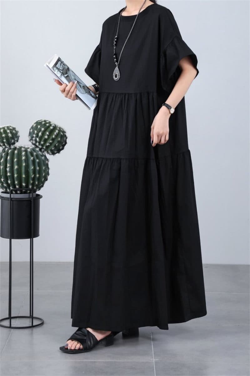 イエベ春/イエベ秋服 韓国風ティアードロングワンピース