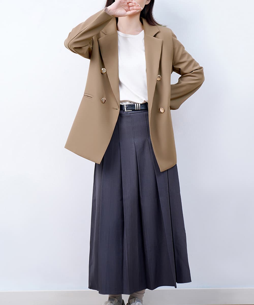 イエベ春/イエベ秋服 体型カバー二重ボタンテーラードジャケット中丈アウター