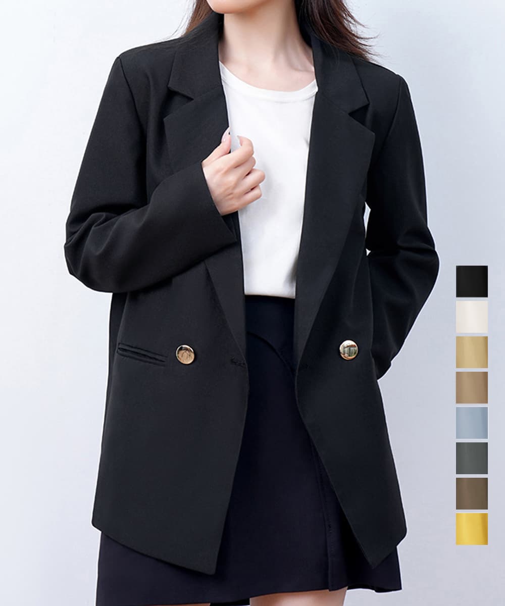 イエベ春/イエベ秋服 体型カバー二重ボタンテーラードジャケット中丈アウター
