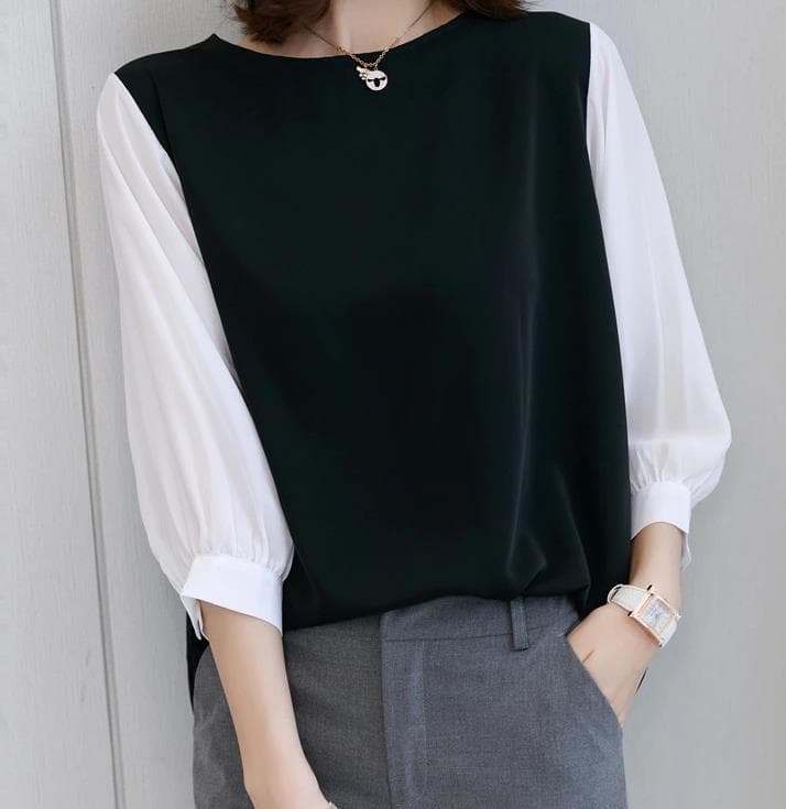 ぽわん袖シフォンシャツ