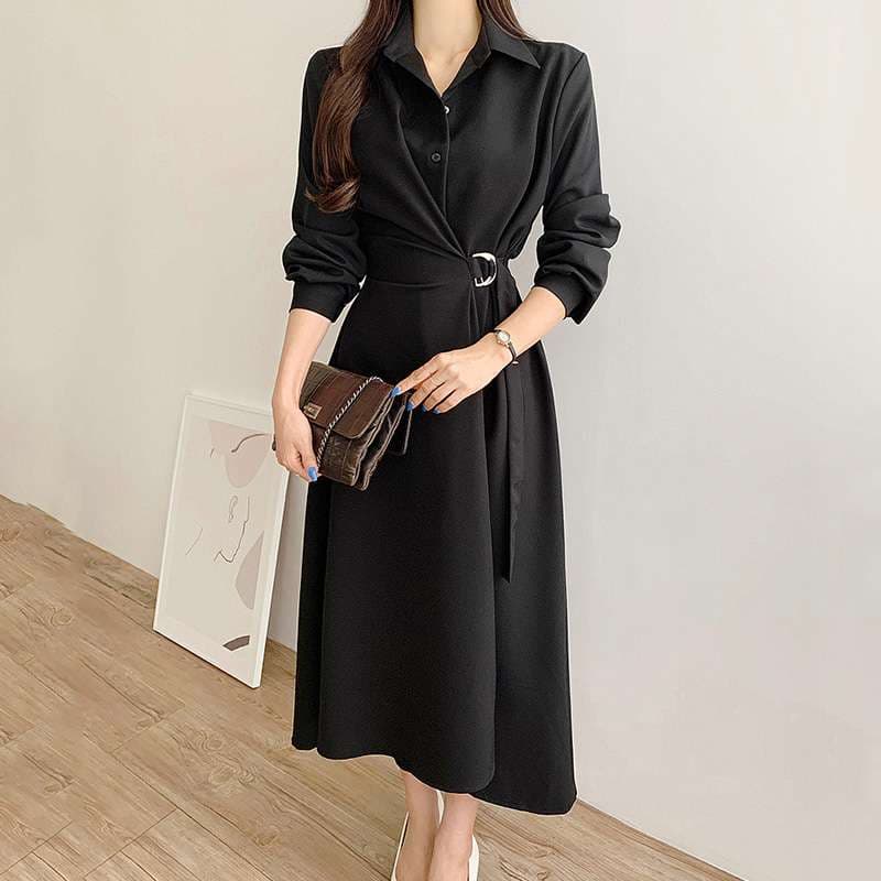 イエベ春/イエベ秋服 上品シルエット ベルテッドシャツワンピース