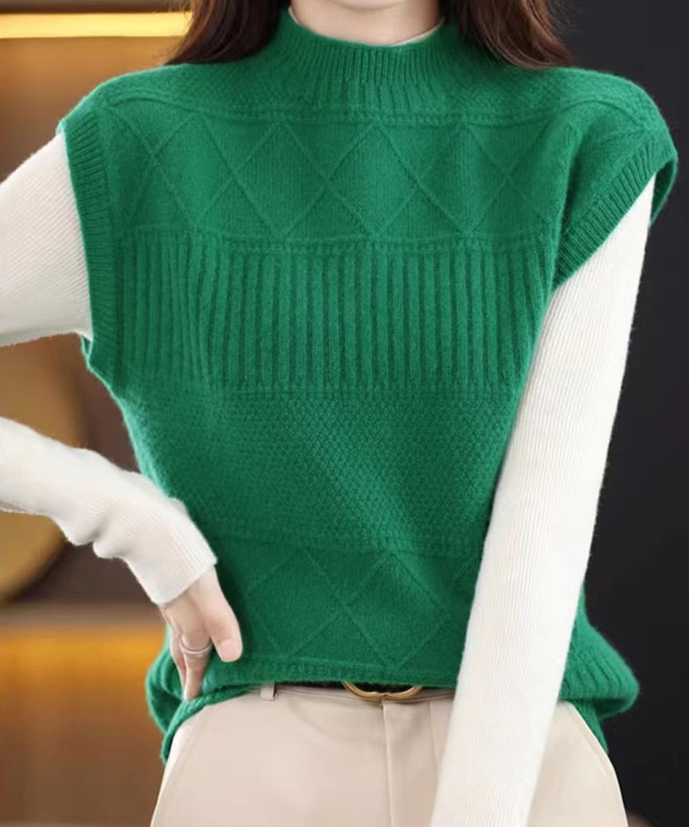 イエベ春/イエベ秋服 立体編みプチハイネックニットベスト重ね着