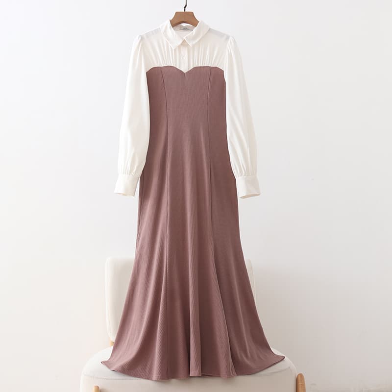 イエベ春/イエベ秋服 バイカラーシャツワンピース