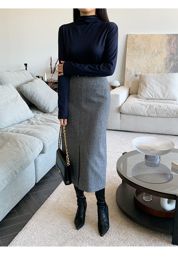 イエベ秋服 ヘリンボーン柄ウール混ハイウエストロングスカート